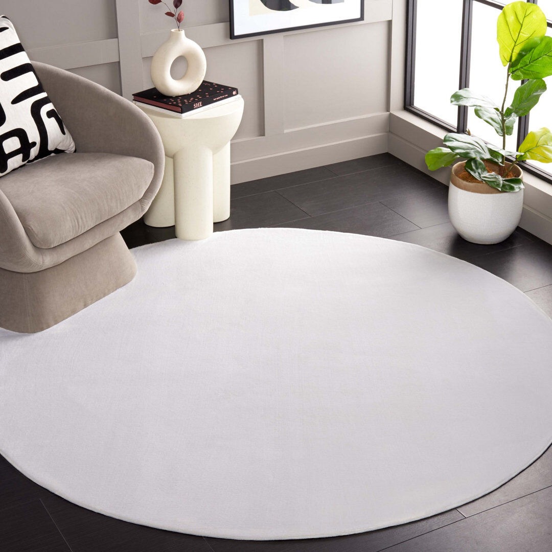 Blue Elephant Solid Colour Area Rug White Round 183cm
