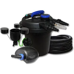 SunSun, Brunnen + Gartenteich, Druckteichfilter Set 6000l 11W UVC,40W ECO Pumpe Schlauch Skimmer CSP-250
