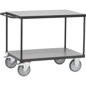 Fetra Tischwagen 2402-7016 Grey Edition, aus Metall & Holz, mit 2 Etagen, Tragkraft 600kg, 1000 x 700mm