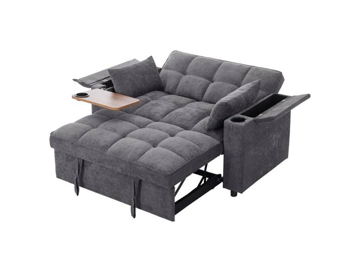 Canapé convertible en velours polyester gris