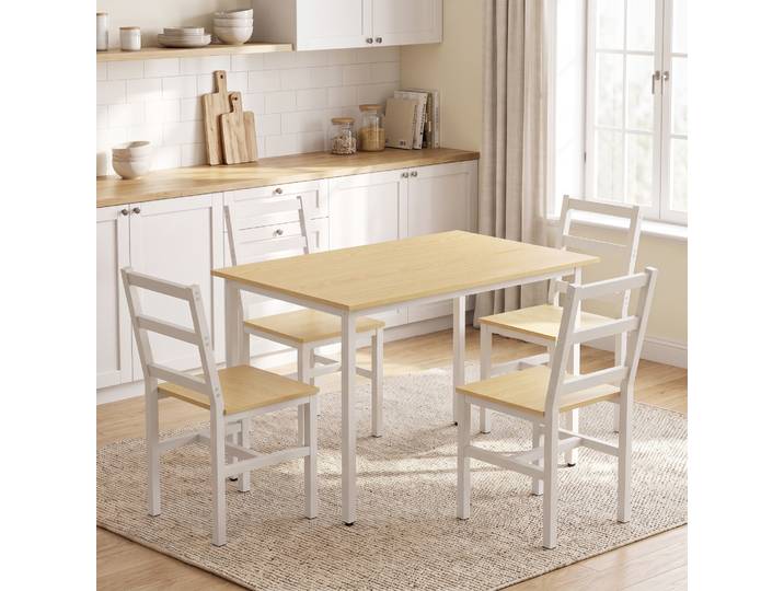 HOMCOM Ensemble Table 108cm et 4 Chaises Salle à Manger Chêne Blanc