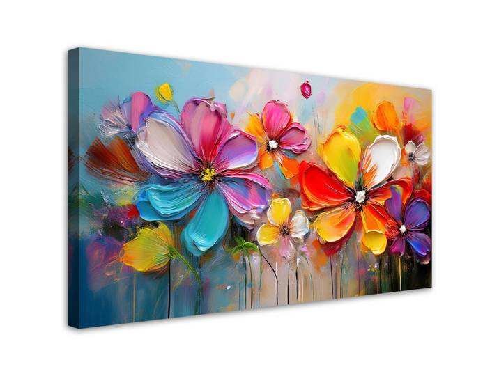 Feeby Leinwandbild Abstrakte pastellfarbene bunte Blumen 100x50cm, Mehrfarbig, Floral, Rechteckig, 100x50 cm, Bilder & Rahmen, Bilder, Leinwandbilder