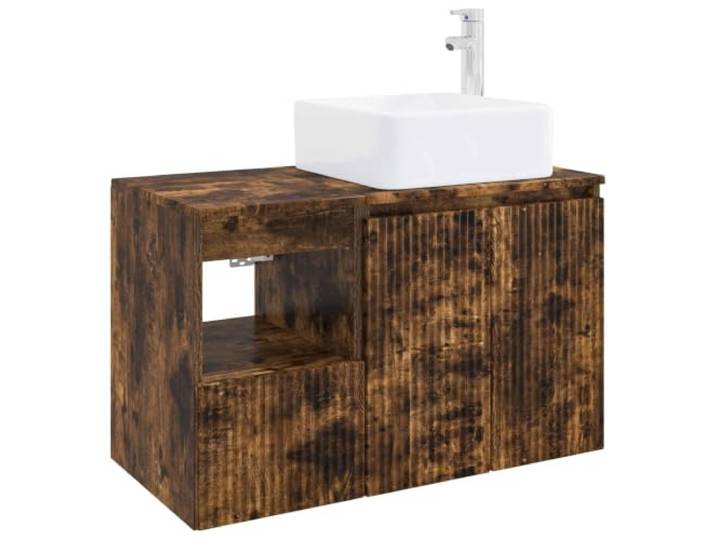 PUGYNBK Badezimmermöbel-Set, 2-teilig, Eiche rauchfarben Wandmontage, Schminktisch und Schrank, hergestellt aus Holz, Aufbewahrung mit Schubladen und Regalen