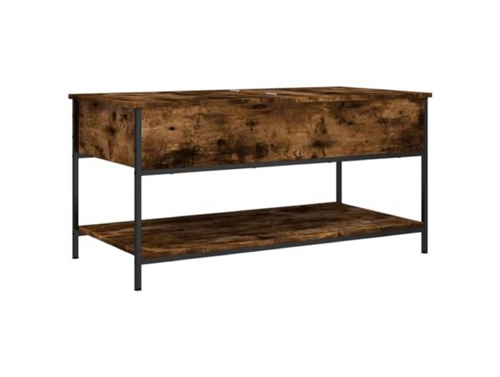 Couchtisch Smoke Eiche 100x50x50cm mit Stauraum Metallrahmen, versteckte Aufbewahrungsbox unter der Tischplatte, 4 verstellbare Füße, Getränkeplatte und Dekorationen