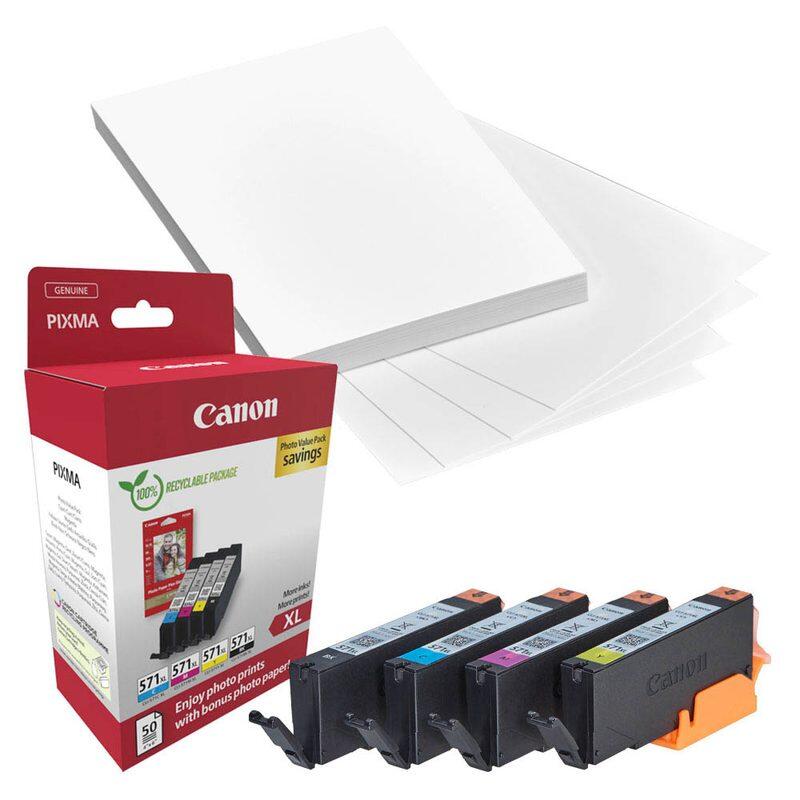 Canon Original CLI-571XL Druckerpatronen - Value Pack + Fotopapier 0332C006