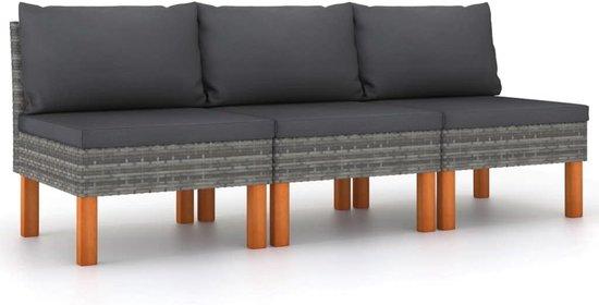 Famanu Gartenbank Set 3-teilig mit Poly Rattan und Eukalyptusholz - Mittelgroß