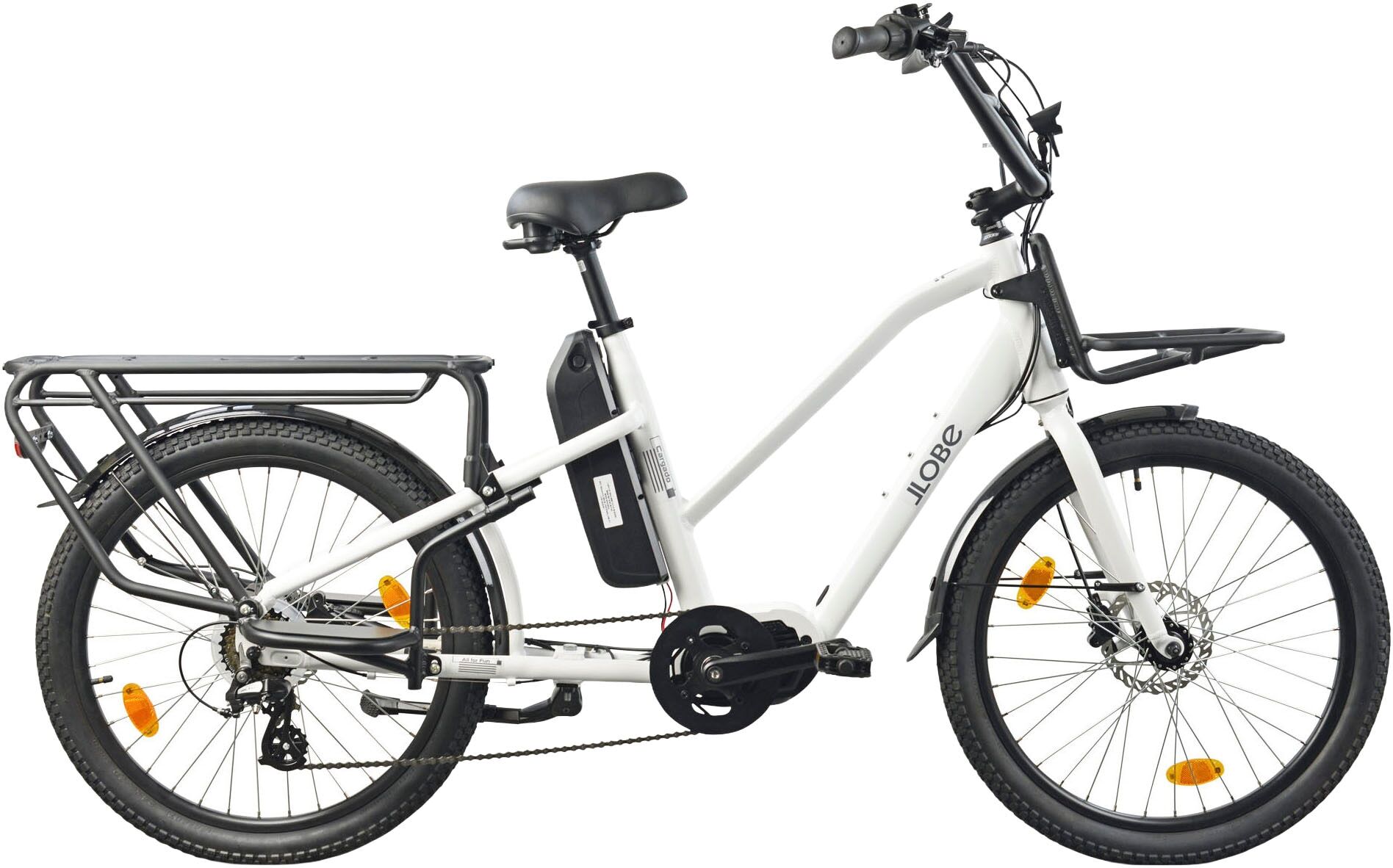 E-Bike LLOBE "Cargo City E-Bike Cargado" Gr. 42, weiß, weiß, Elektrofahrräder, 42cm, 24 Zoll (60,96cm)