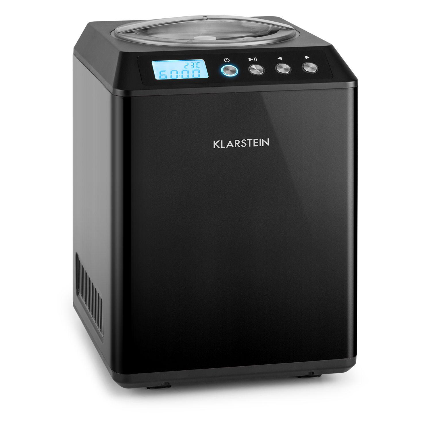 Klarstein Vanilla Sky Family - Eismaschine, Eisbereiter, Speiseeismaschine, Kühlhaltefunktion, LED-Display, Timer, Edelstahl, einfache Reinigung, 250 Watt, 2,5 Liter Fassungsvermögen, Schwarz