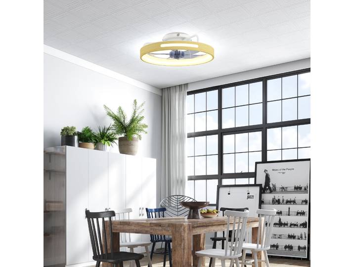 HOMCOM Ventilateur Plafond LED 40W Réversible Télécommande 6 Vitesses