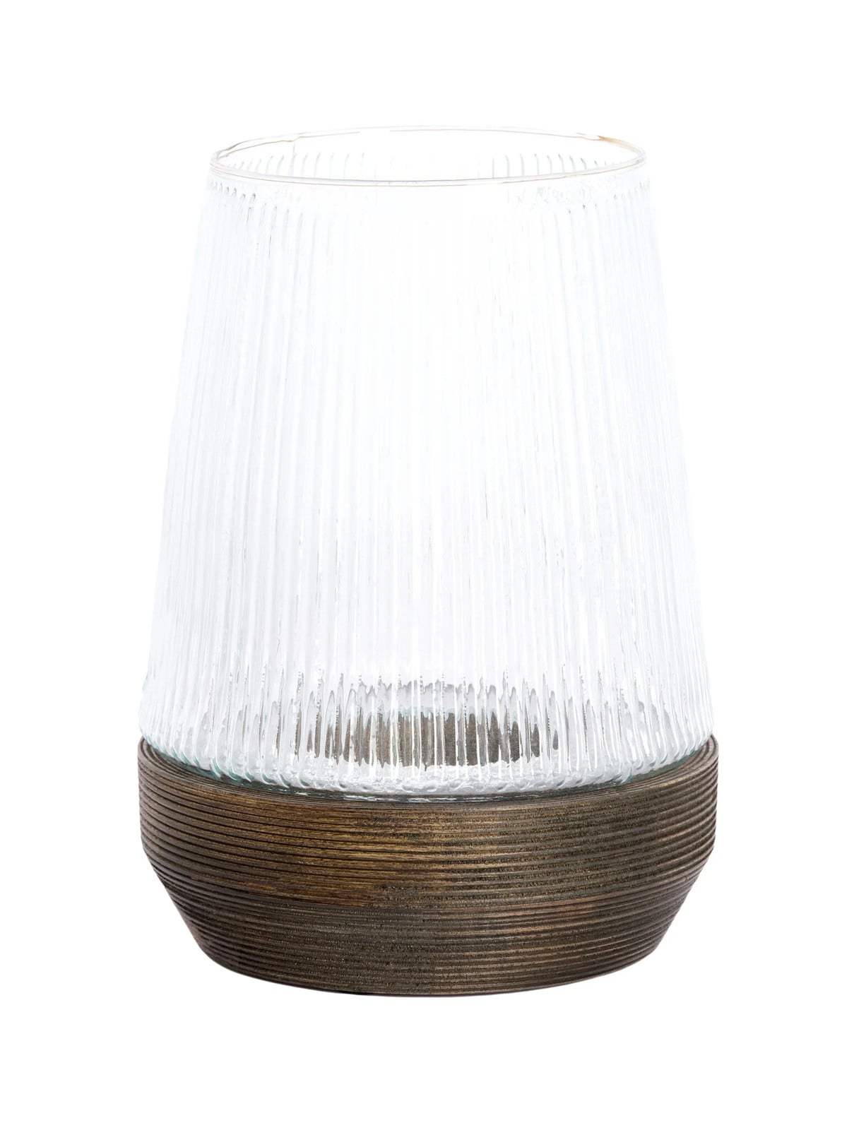 Light en Living Windlicht MINAS Transparant Glas met Donkerbruin Hout en Ribbelstructuur, B: 22 cm, H: 30 cm