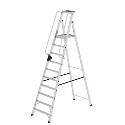PROREGAL Plattformleiter | 10 Stufen | inkl. beidseitigem Handlauf | Aluminium | nivello Leiterschuhe