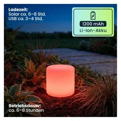 Casativo, Gartenbeleuchtung, Moderne LED Solar Zylindrische Tischlampe & Gartenleuchte mit Erdspiess, RGBW Farbwechsel (IP44)