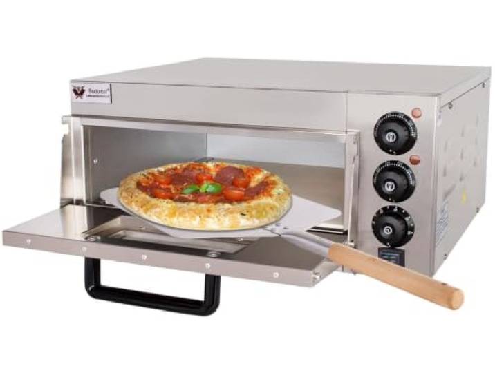 Beeketal BPO33-1 Profi Pizzaofen inkl. Pizzaschaufel, 2000 Watt, bis 350°C, 40x40 cm Schamottstein-Backfläche, Gastro Steinbackofen für Pizza, Brot und Backwaren