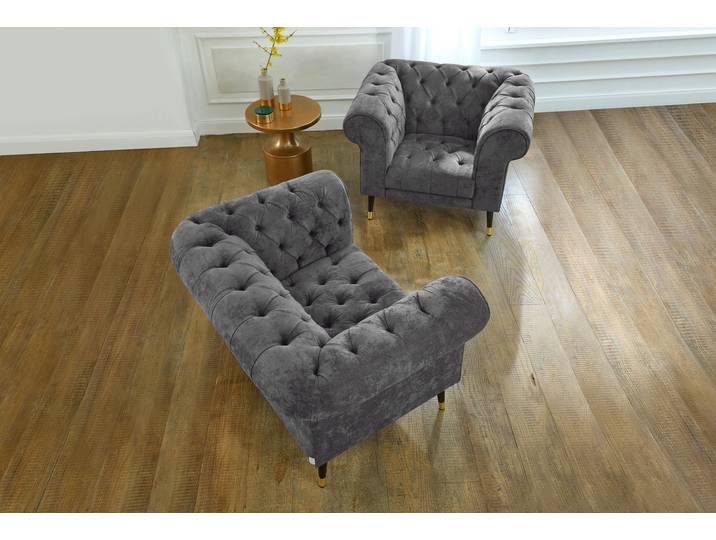 Chesterfield-Sessel HOME AFFAIRE Tinnum Sessel , grau, B:106cm H:77cm T:87cm, Luxus-Microfaser Vintageoptik (66% PU, 27% Polyester, 7% Baumwolle);Struktur weich( 97% Polyester, 3% Polyacryl), Sessel, Chesterfield-Sessel