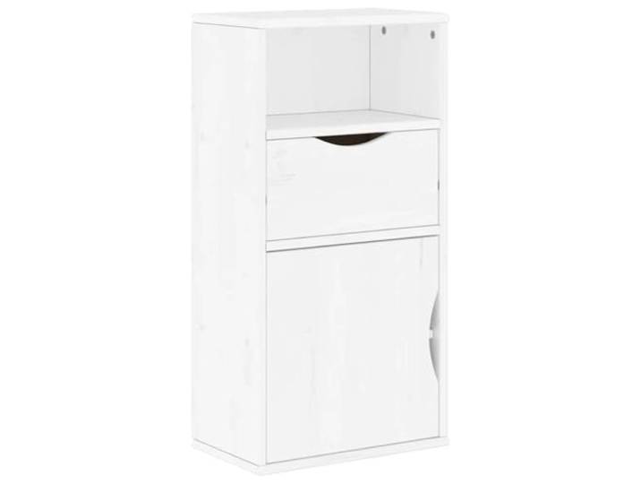 KPOTUERTU Beistellschrank Mit Schublade ODDA Weiß Massivholz Kiefer 1 offene Ablage,1 Schublade,1 Fach,stabile Oberplatte,feuchtes Tuch,Wandhalterung,ODDA-Serie