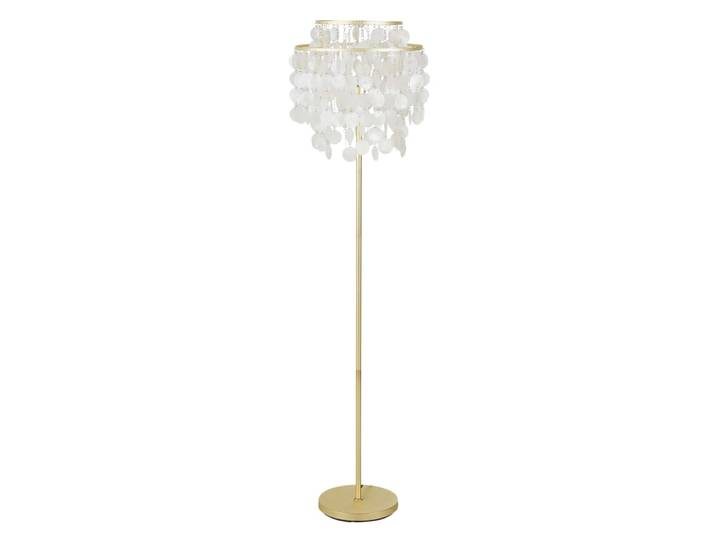 Lampadaire en acier doré et abat-jour à pampilles, H170 cm