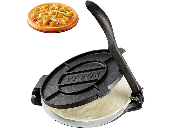 VEVOR Tortillapers\, 20 cm Tacopers\, Zware Gietijzeren Tortillapers\, Voorgekruide Tortillamaker Tortillamaker met 100 stuks Perkamentpapier\, Deegmachine voor Meeltortilla\, Zwart