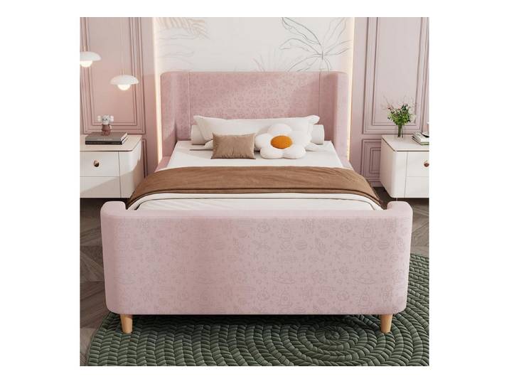 LuxusKollektion Polsterbett Kinderbett rosa Samt 90x200