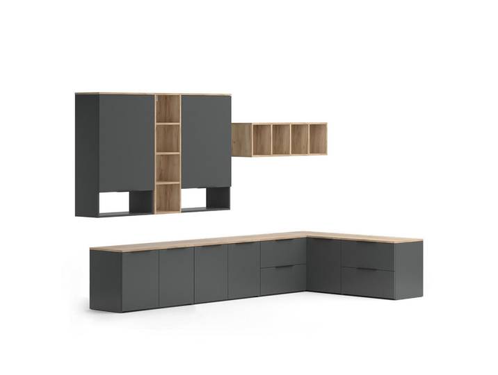 Vicco Wohnwand Wido Anthrazit 9 Teile, Holzwerkstoff, Rechteckig, 80x50x40 cm, Wohnzimmer, Wohnwand