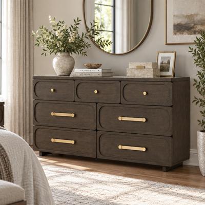 Furniture of America Canov Modern Dark Walnut Solid Wood 7-Drawer Horizontal Dresser with Felt-lined Top Drawer