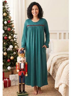 Plus Size Women's Embroidered Comfort Gown by Only Necessities in Mystic Pine (Size 4X)