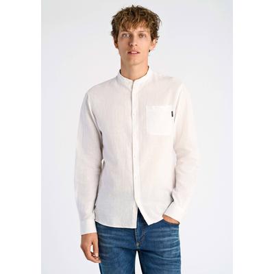 Leinenhemd LINDBERGH "Leinenhemd (Langarm) Relaxed Fit", Herren, Gr. XL, Normalgrößen, weiß, Obermaterial: 55% Leinen, 45% Baumwolle, Hemden