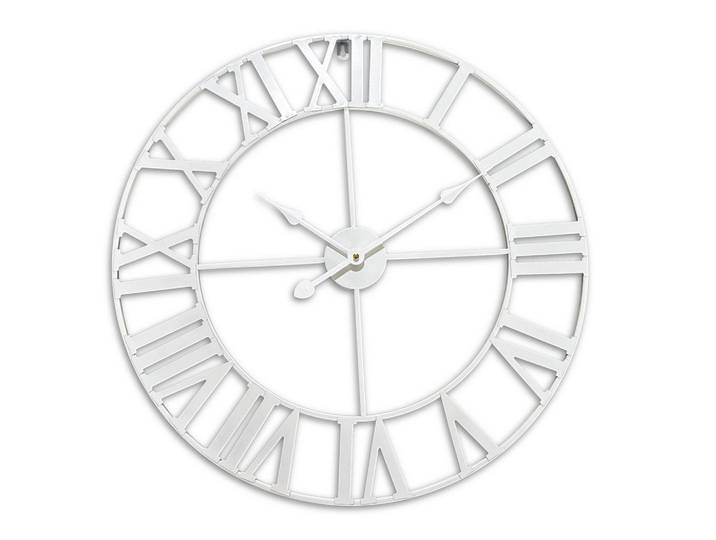 Relaxdays Wanduhr Weiß Eisen römische Ziffern 60 cm, Metall, 60x60x3.5 cm, Dekoration, Uhr, Wanduhren
