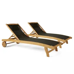 Oviala Business Set aus 2 verstellbaren Sonnenliegen aus Holz mit Rädern – Schwarz