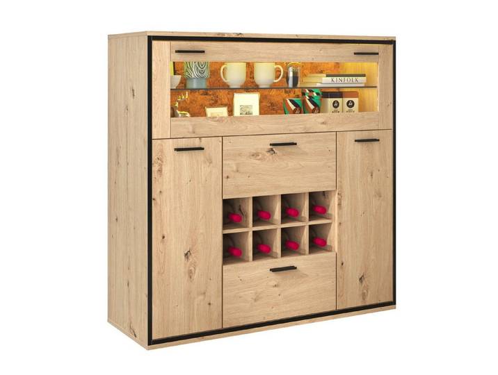 Sweiko Sideboard, Weinschrank mit Glasböden und Weinregal,Schrank mit LED-Beleuchtung