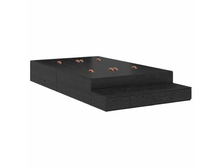 PUGYNBK Bett mit Aufbewahrung, Eiche, Schwarz, 120 cm Massives Kiefernholz, integrierte Schubladen, Ledergriffe, ohne Lattenrost, feuchtes Tuch