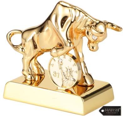 Matashi 24K Gold Plated Crystal Studded Ox/Bull Figurine with Coin Ornament