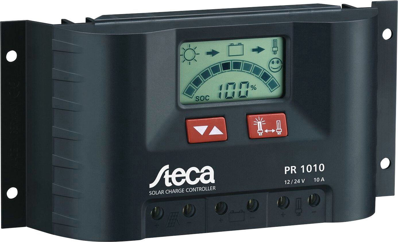 Solarladeregler STECA "PR 1010", schwarz, B:9,6cm H:4,4cm T:18,7cm, Spannungsregler, Solarladeregler