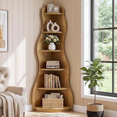 Bluebell 68.9-Inch Modern Wavy Corner Shelf for Small Space, Living Room, Home Office, Bedroom