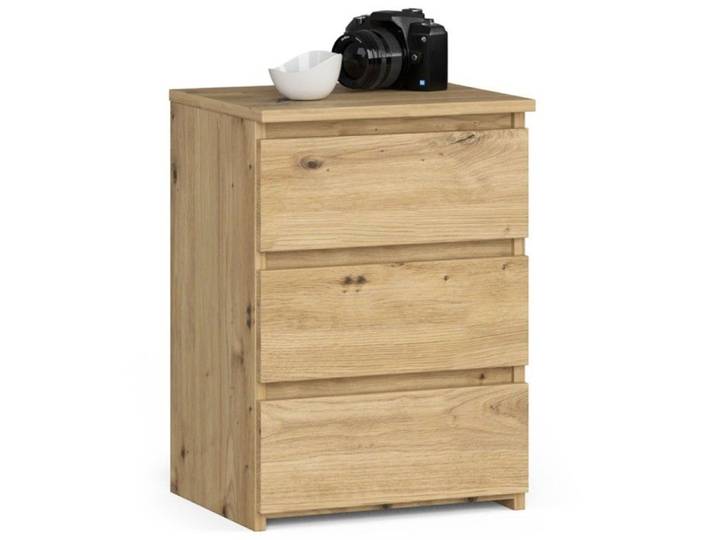 Commode à 3 tiroirs - Dimensions 40x35x57cm - Petite commode de chambre - Meuble d'appoint aspect bois - Chêne Artisan