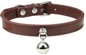 Uplift Essentials Colorful Adjustable Leather Pet Collar With Metallic Safety Bell brown xs