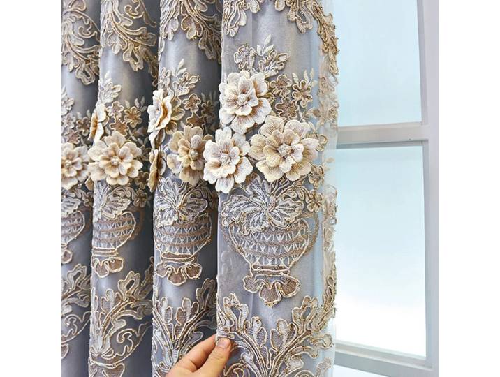Rideaux en relief brodés pour chambre à coucher, rideau de salon, cantonnière occultante française européenne, tulle en une pièce, luxe