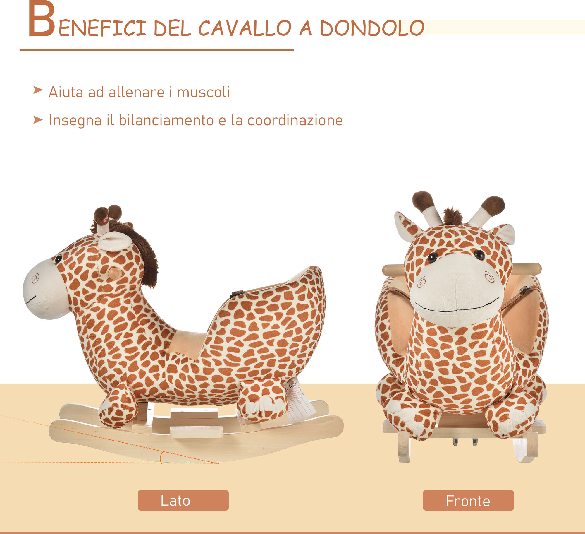 Altro Cavallo A Dondolo In Legno Giraffa Per I Bambini 60x33x45cm