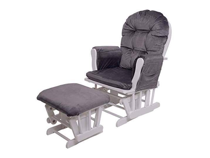 Mendler Relaxsessel HWC-C76 - Samt, grau, Gestell weiß Schaukelstuhl, Sessel, Schwingstuhl, mit Hocker