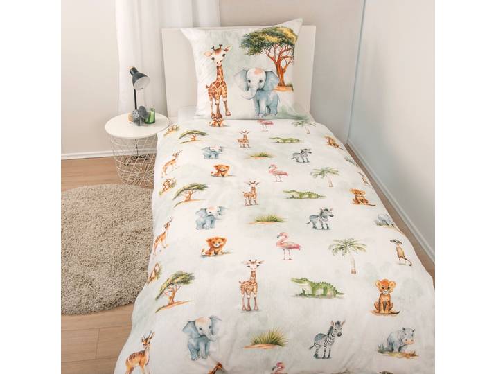 Bettwäsche Young Collection Safari , bunt, B/L: 135cm x 200cm, 1 Stk., 1 Stk., Flanell, B/L: 80cm x 80cm, 2 Stk., Flanell, Obermaterial: 100% Baumwolle, HERDING YOUNG COLLECTION, Bettwäsche, Bettwäsche