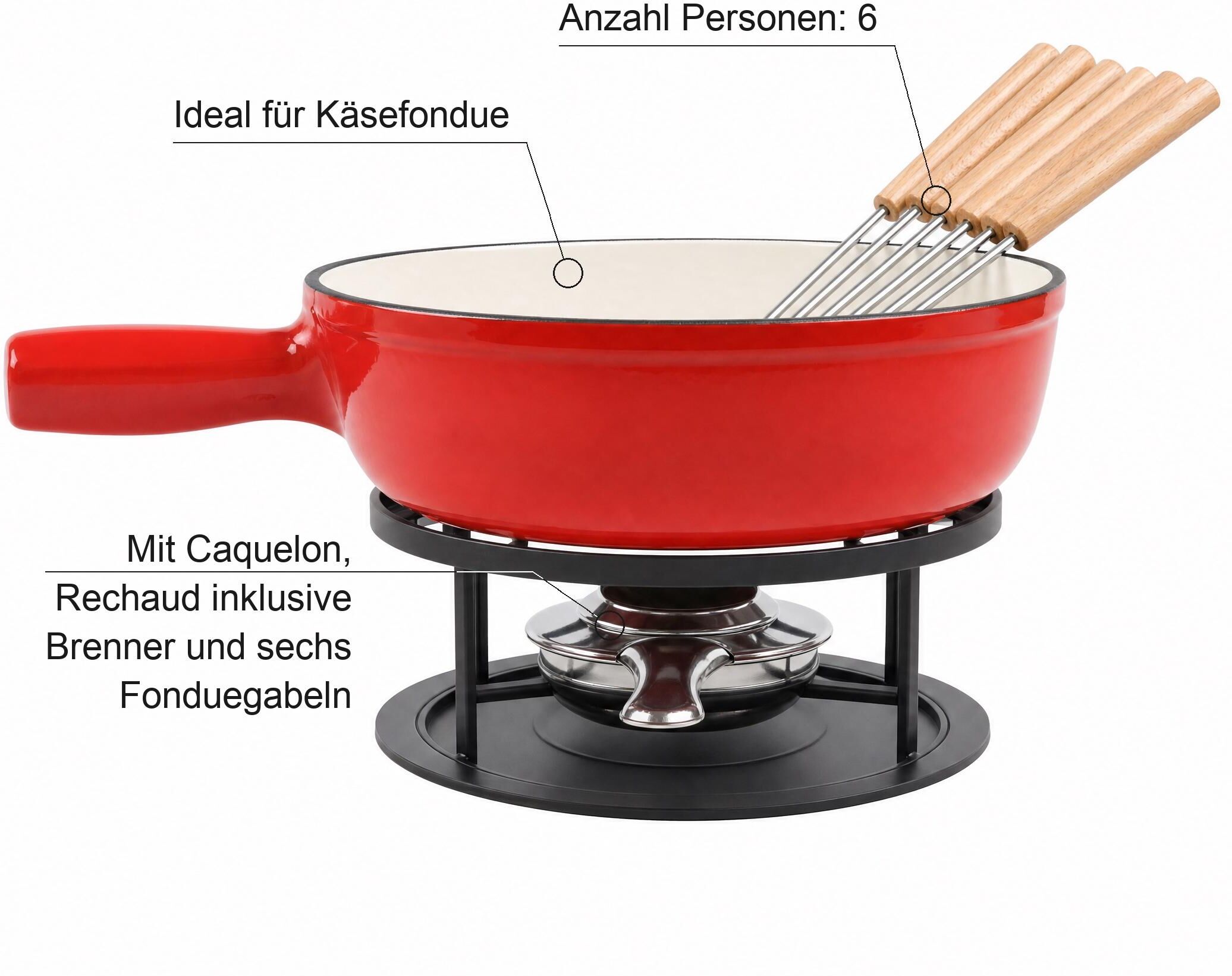 COCON Fondue "COCON Käsefondue-Set 6 Personen", rot, Ø:24cm, Fondues, Fondue rot Einheitsgröße