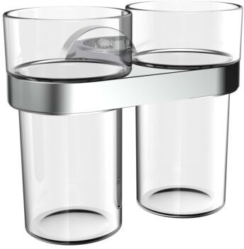 Emco round C Doppel-Glashalter 432500100 chrom, Wandmodell, Kunststoffbecher