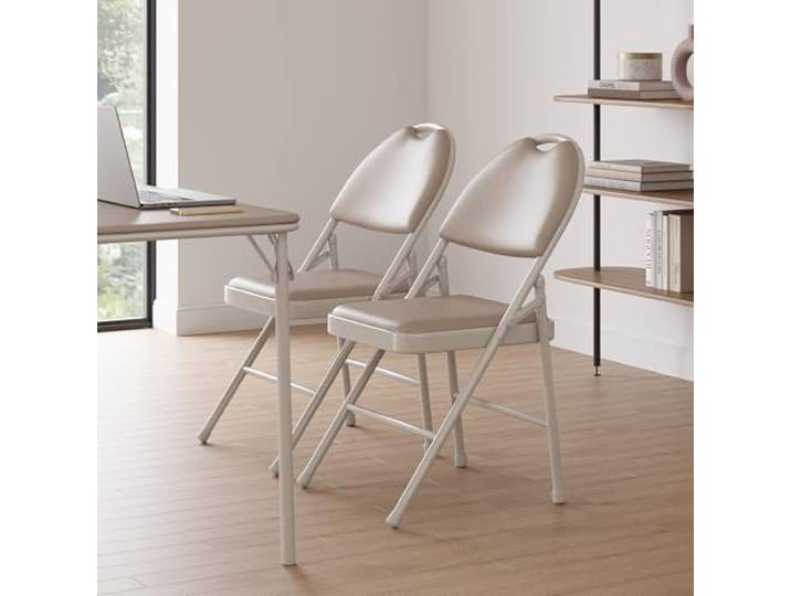 Acekool Gepolsterte PU-Leder Klappstühle Set – Faltstühle mit Sitz & Rückenlehne, Stabiler Metallrahmen, stapelbar & tragbar, platzsparend – für Küche/Esszimmer/Büro/Veranstaltungen – Beige, 4er-Set