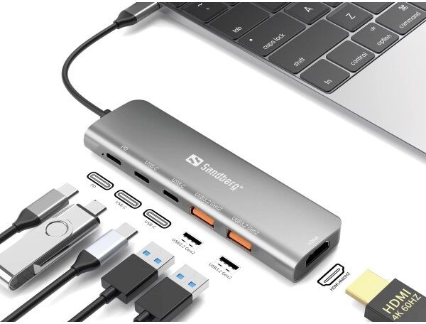 Sandberg Usb-C Dock Hdmi + 2xusb-A+, Grå