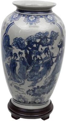 Handmade 14-Inch Blue and White Porcelain Tung Chi Vase (China)