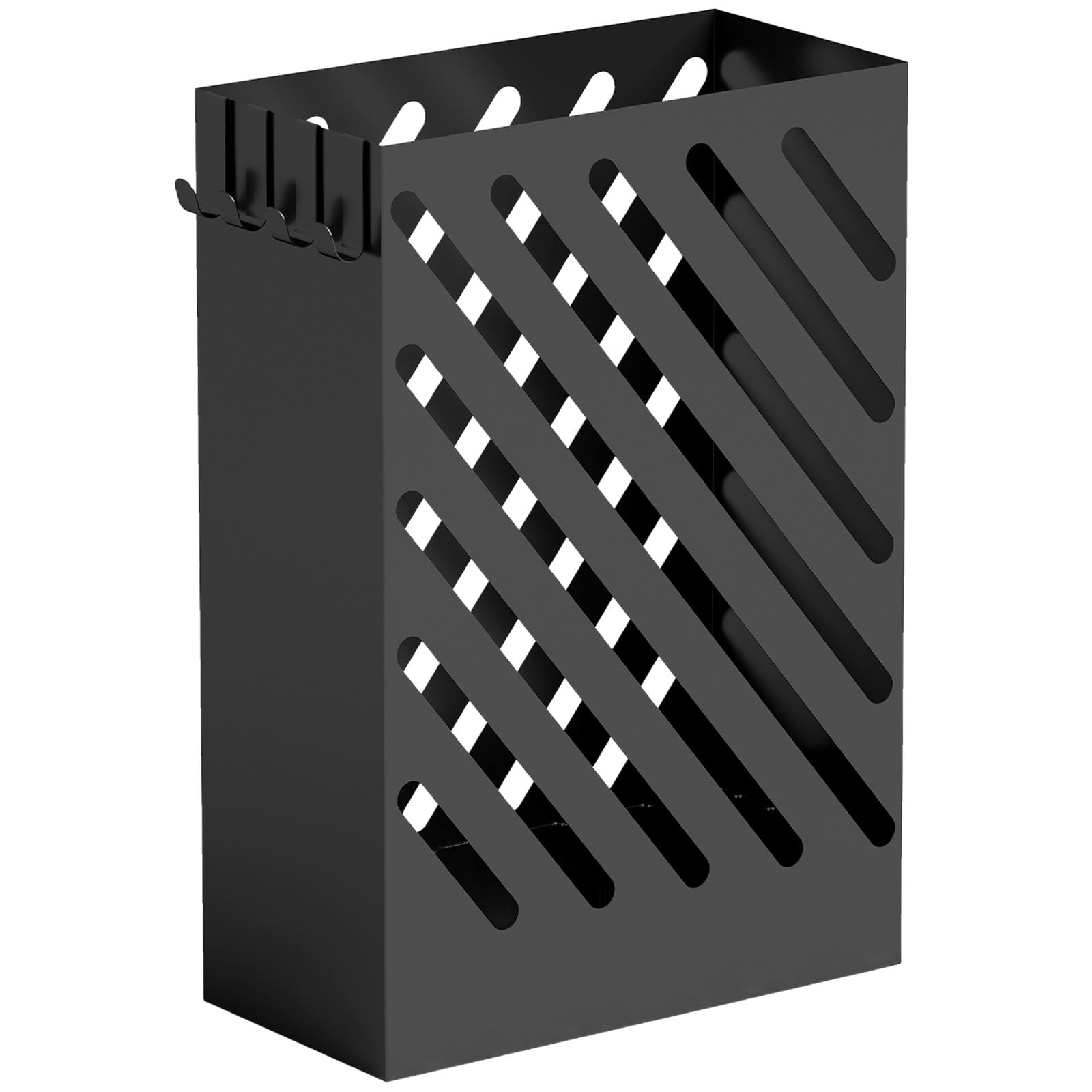 HOMCOM Parapluhouder met opvangschaal en 4 haken, staal, zwart, B: 14 cm, D: 28 cm, H: 41 cm