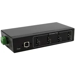 Exsys GmbH 4 Port USB 2.0 Metall-HUB, für Tisch, Wand- und DIN-Rail Montage, 15KV ESD Schutz (USB-B, 4 Ports), Dockingstation + USB Hub, Schwarz