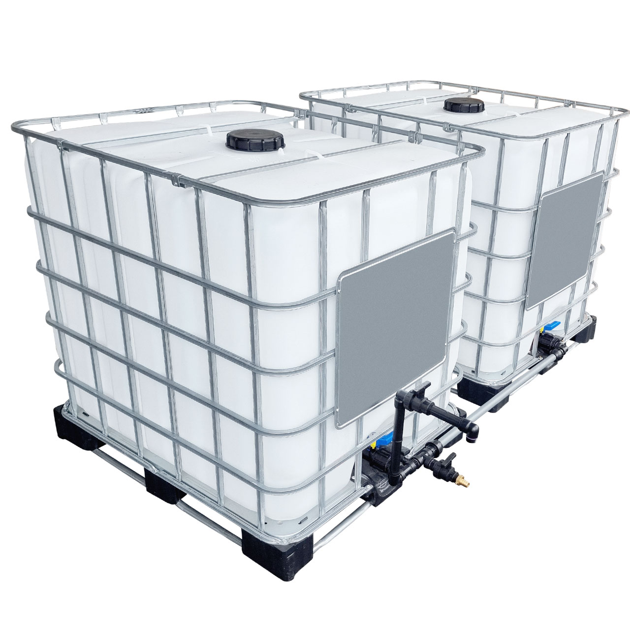 REKUBIK 2000l IBC Wassertank nebeneinander mit Rohr Tankverbindung 50mm