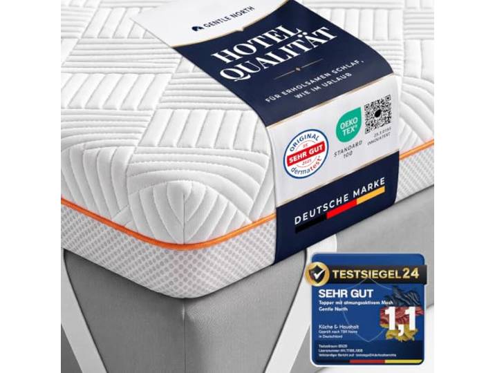 Hochwertiger Topper 90x200cm 7cm hoch - H2/H3 Matratzentopper mit weicher Gel-Memory- und stützender Komfortschicht - Ökotex 100 Zertifiziert - Bezug atmungsaktiv & waschbar