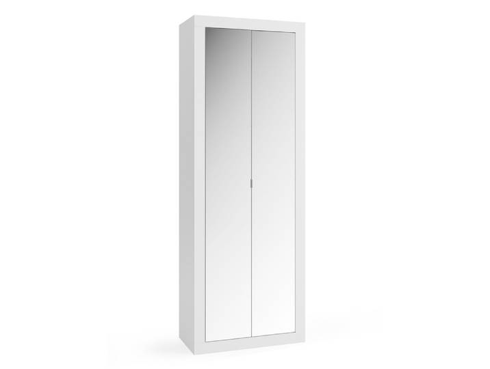 Armoire 2 portes miroirs Costa meuble entrée laqué blanc brillant - Basika