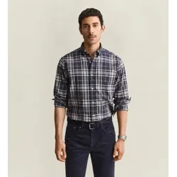 Gant für Herren. 3263001 Blau kariertes Hemd (S), Lässig, Baumwolle, Langarm